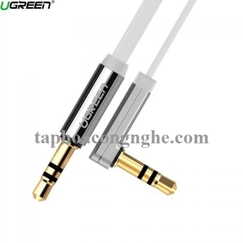 Ugreen 10761 5M màu trắng Dây Audio 3.5Mm Dẹt Mạ Vàng 1 Đầu Vuông 90 Tpe AV119 30010761